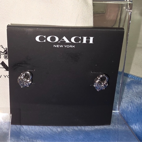 Coach Silver Heart Lock Earrings in dust bag NWT - Picture 2 of 6